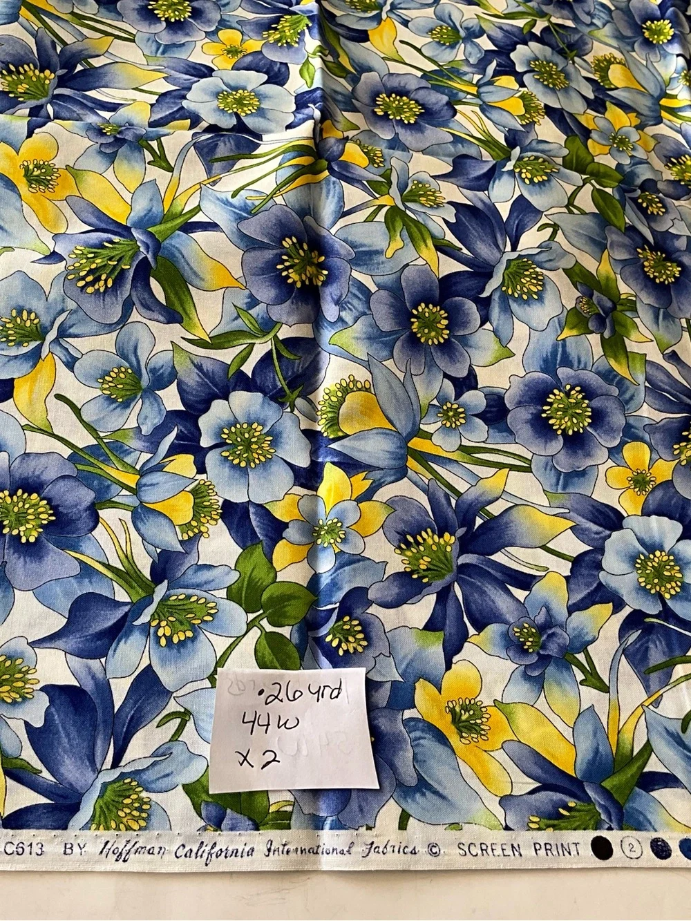 Moda #54052 + Hoffman Floral Flowers & Plants Cotton Quilting Lot Yellow Blue